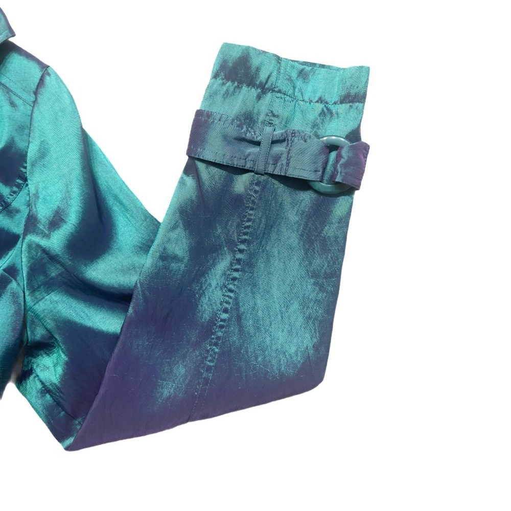 CCC ~ Teal/Purple Monochromatic Satin Belted Utility Dress Coat - Picture 10 of 11